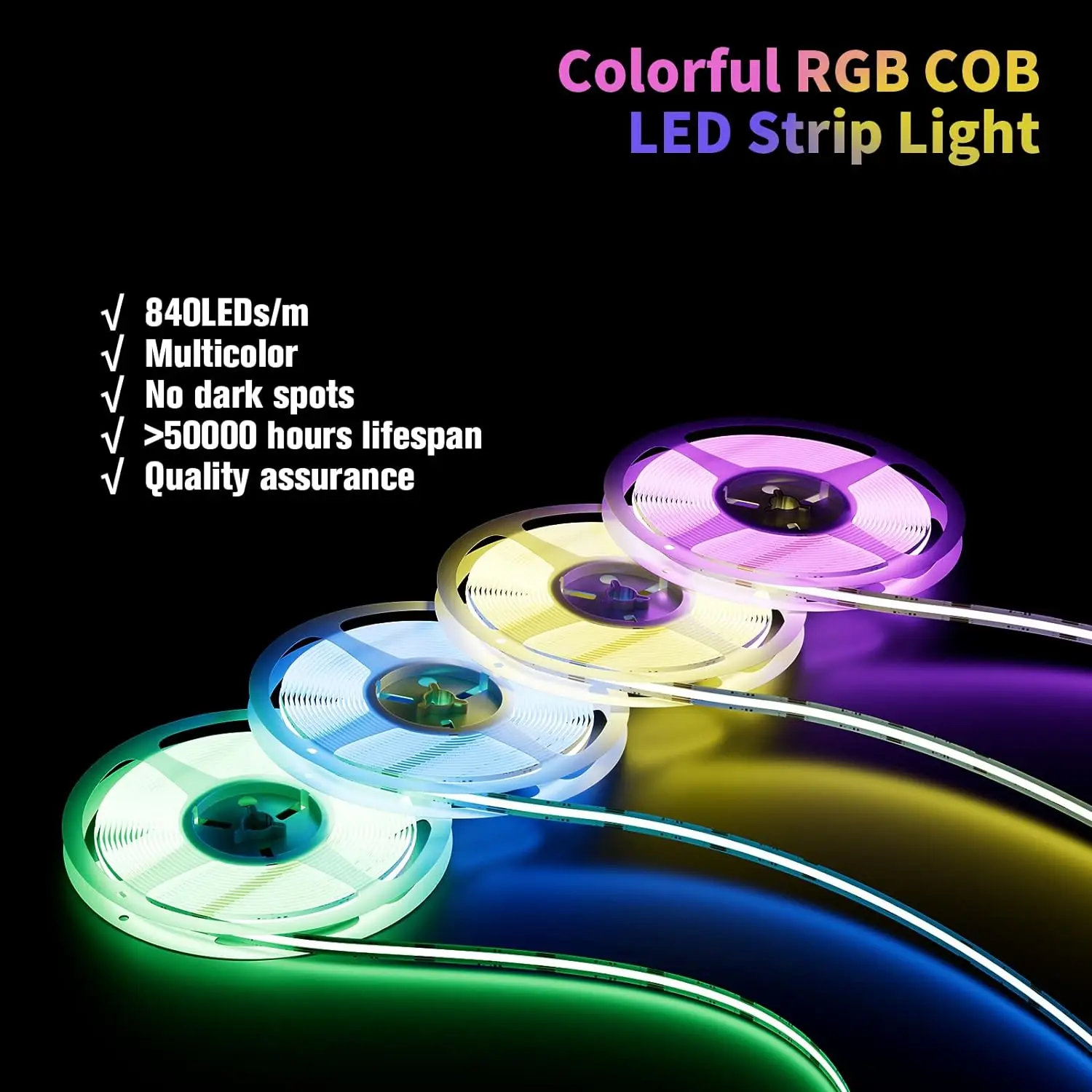 ESann DC 24V High Lumen Density Fob LED Strip Lig 9.84ft/3M 840leds/M Cob RGB Light