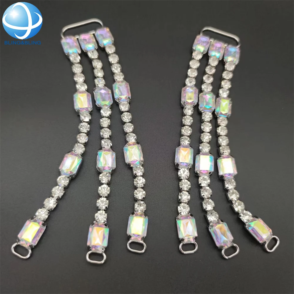 Factory Price AB Acrylic Rhinestone 3 Rows Silver Sea Water Resist Hardware Bikini Connector For Swimwear Bra Clip