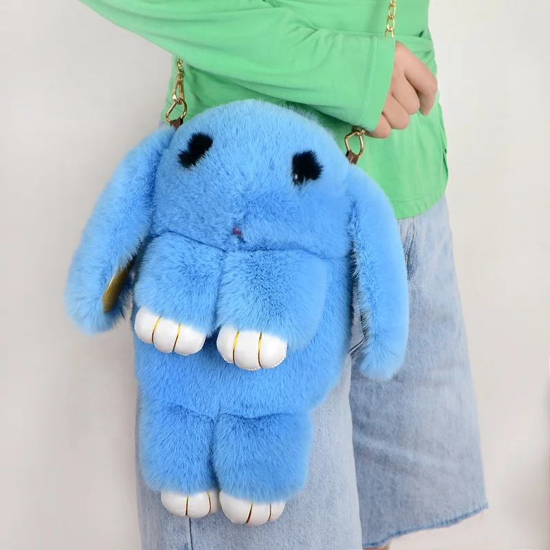XJ Hotsale Lovely Very Cure Rabbit Shaped Fake Fur Handbag  for Children & lady Faux Fur Bag