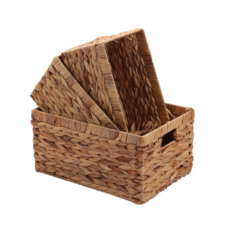 Wholesale Natural Color Home Storage Wicker Storage Baskets High Quality Rectangular Wicker Bins Water Hyacinth Storage Basket