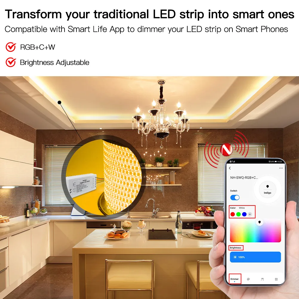 Светодиодный контроллер ZigBee RGB Plus CCT диммер приложение Smart Life управление через Tuya Alexa Echo Smartthing