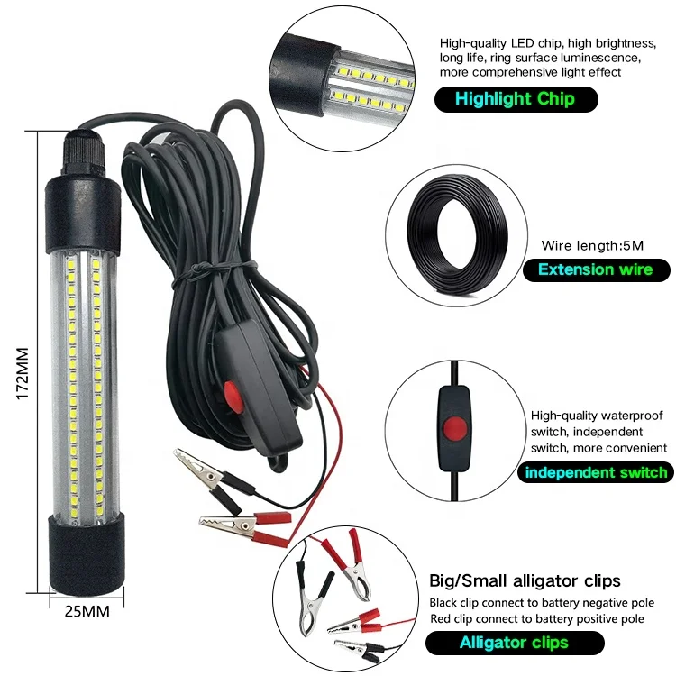 12V Boat Deep Drop Ip68 Waterproof Led Underwater Blue Green 12V Attract Fishing Light