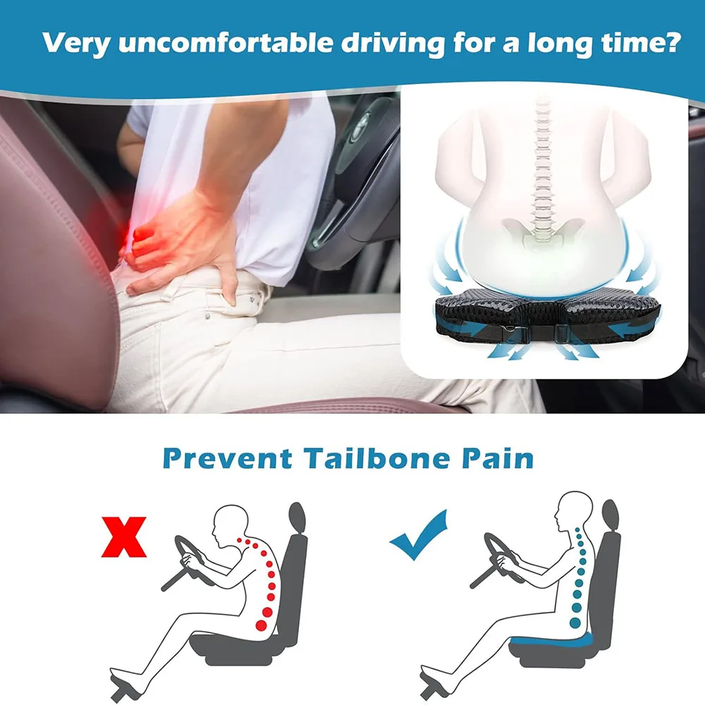 A490 Driving Car Wedge Seat Cushion Memory Foam Tailbone Pressure Relief Booster Chair Ultra Comfortable Custom Car Seat Cushion