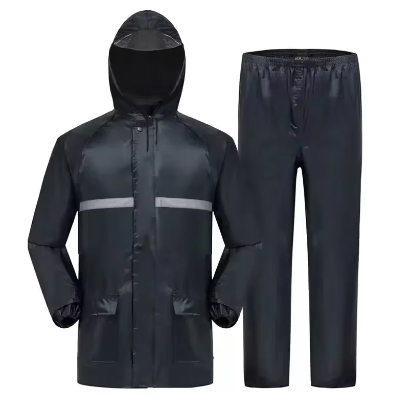Black Fashion Adult Waterproof Raincoat Set Women Men Rain Coat Hooded for Outdoor Hiking Travel Fishing Climbing Thickened