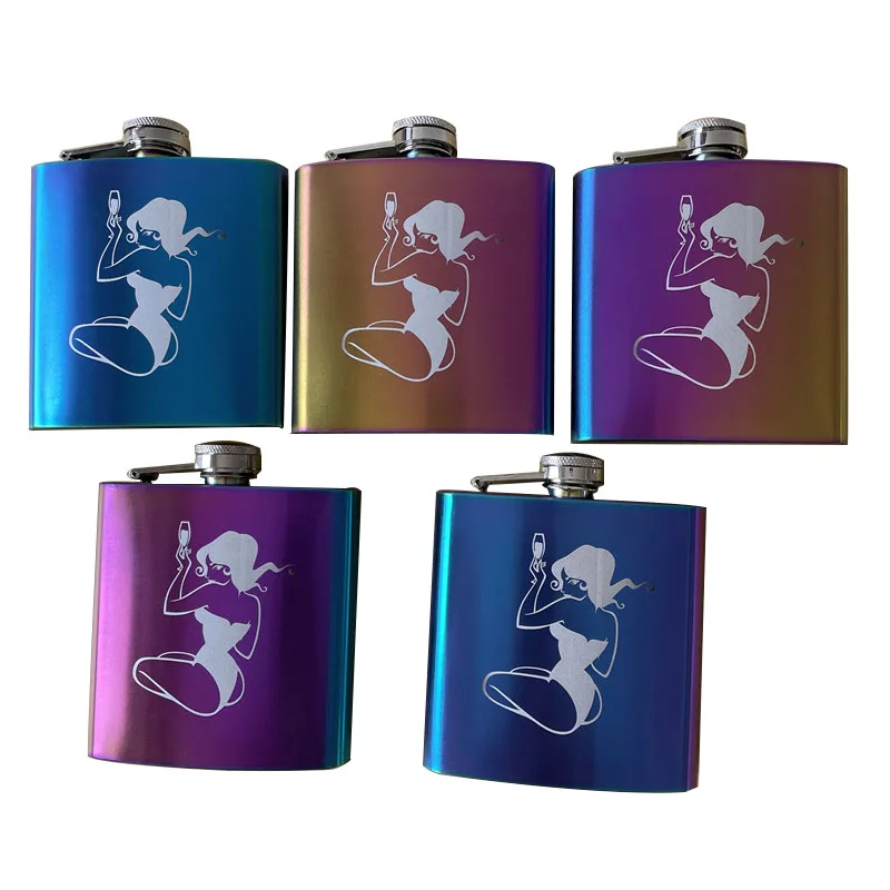 custom 6 oz stainless steel wishky portable woman hip flask bottle for outdoor travel