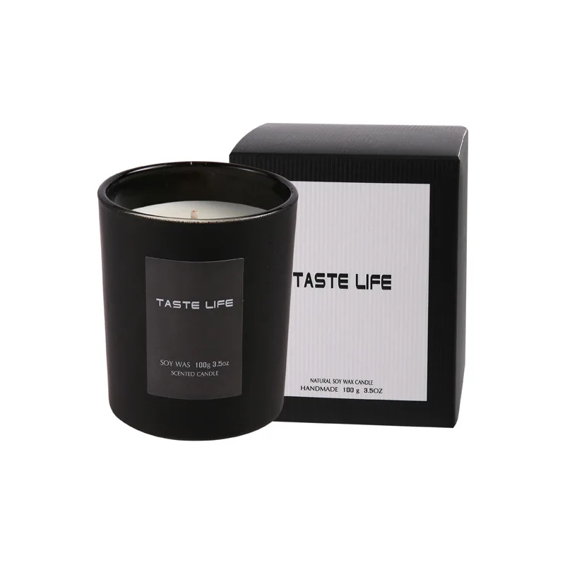 Hot Selling 3.5OZ  Soy Wax Black Glass Scented Candle Bougie Parfumee