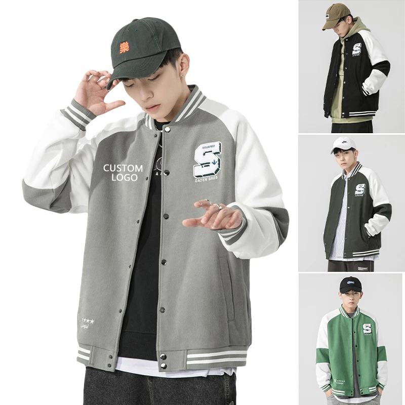 Wholesale Streetwear Printing Baseball Jackets Men Embroidery Custom Polyester Coats Varsity Jackets