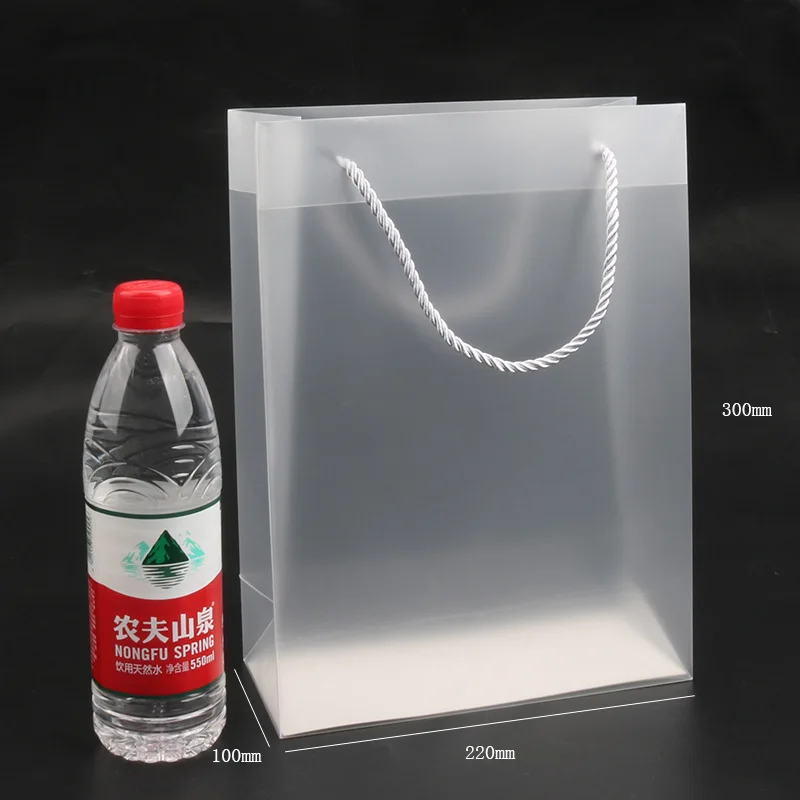 PP handbag luxury recycled custom transparent frosted environmental protection plastic shopping bags with rope