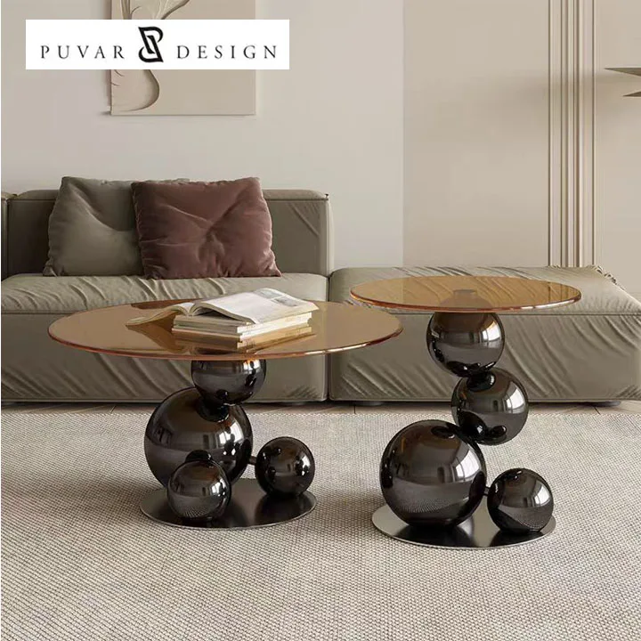 Italy Style New Design Living Room Modern Round Coffee Table with Iron Base Tempered Glass Top