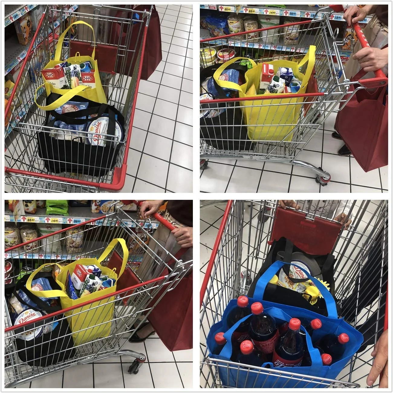 Eco Friendly Large Reusable Grocery Heavy Duty Shopping Totes Black Non Woven Shopping Bag With Reinforced Bottom