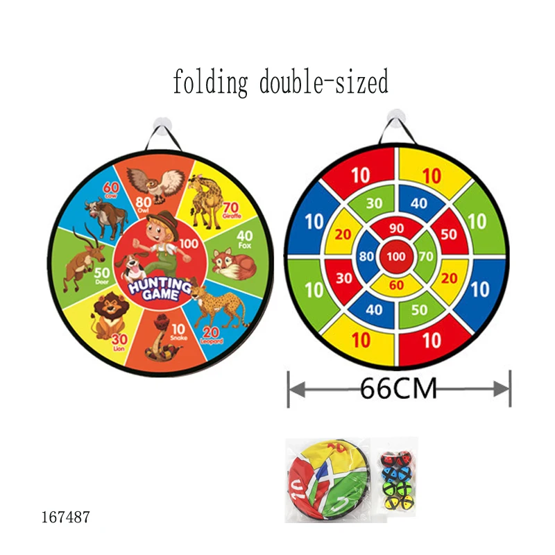 26 inches 2 IN 1 foldable Portable travel animal digital pattern dart board set game with 8 sticky balls for kids