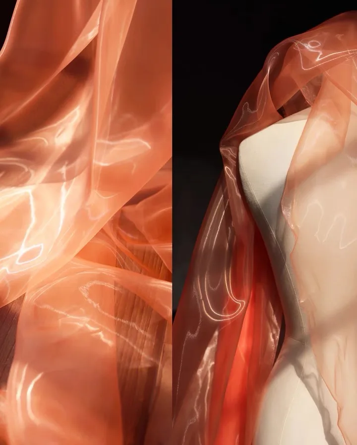 Liquid Organza fabric Mirror Organza Exquisite Luxury crystal shinny organza fabric for wedding dress