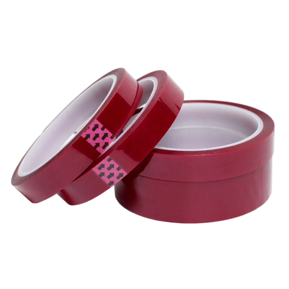 2- Red Color Kaptons PET Polyester Film with Silicone Glue Self Adhesive Epoxy Resin Powder Coating Anodizing Masking Tape