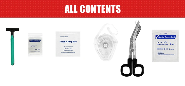 Customized AED Rescue CPR First Aid Prep Student Kit For Fast Response Breathig Red And Green Nylon Bag