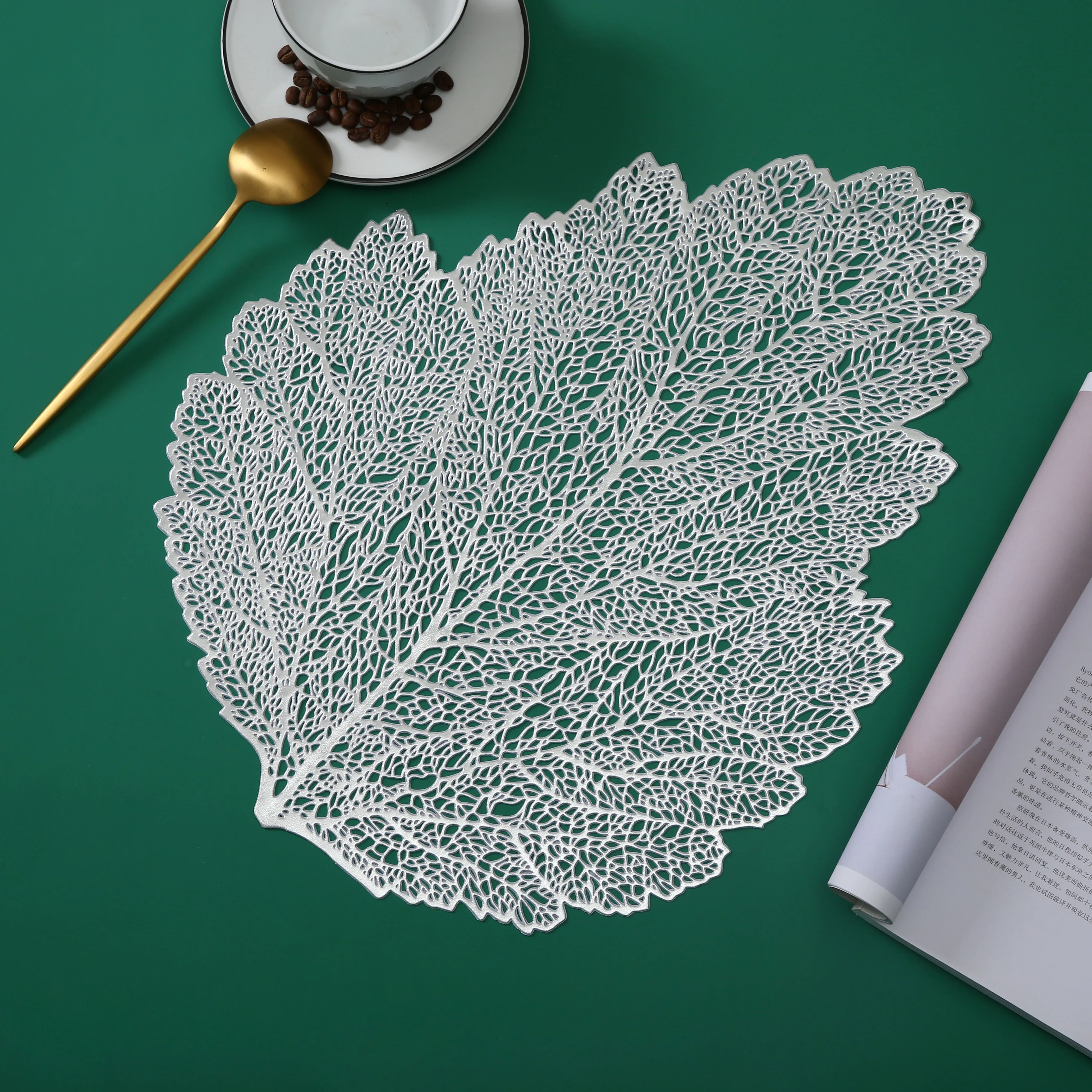 IN STOCK Leaf PVC Placemat For Table Decoration Wedding Dinning