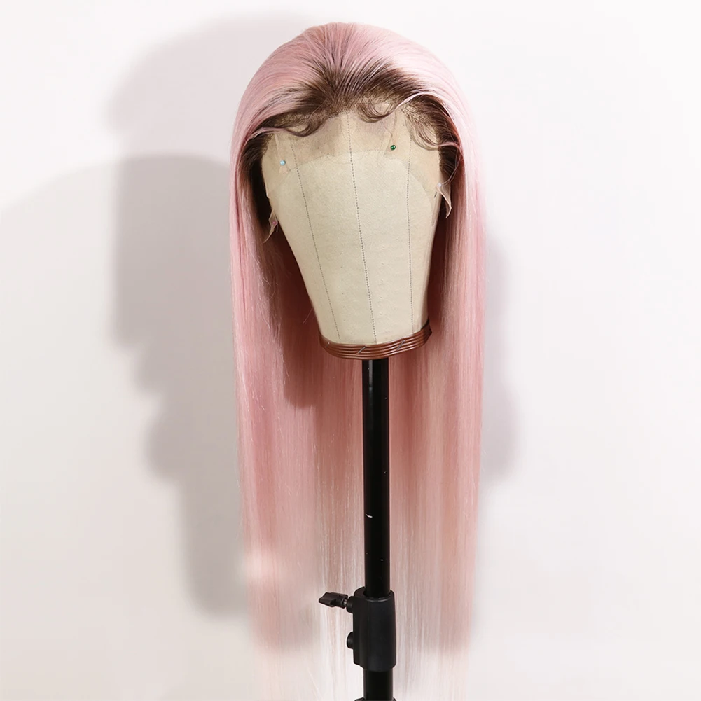 Pink Ombre Brown Lace Front Wig Human Hair Brazilian Long Straight Virgin Hair Wig Customize Transparent Full Lace Wig for Women