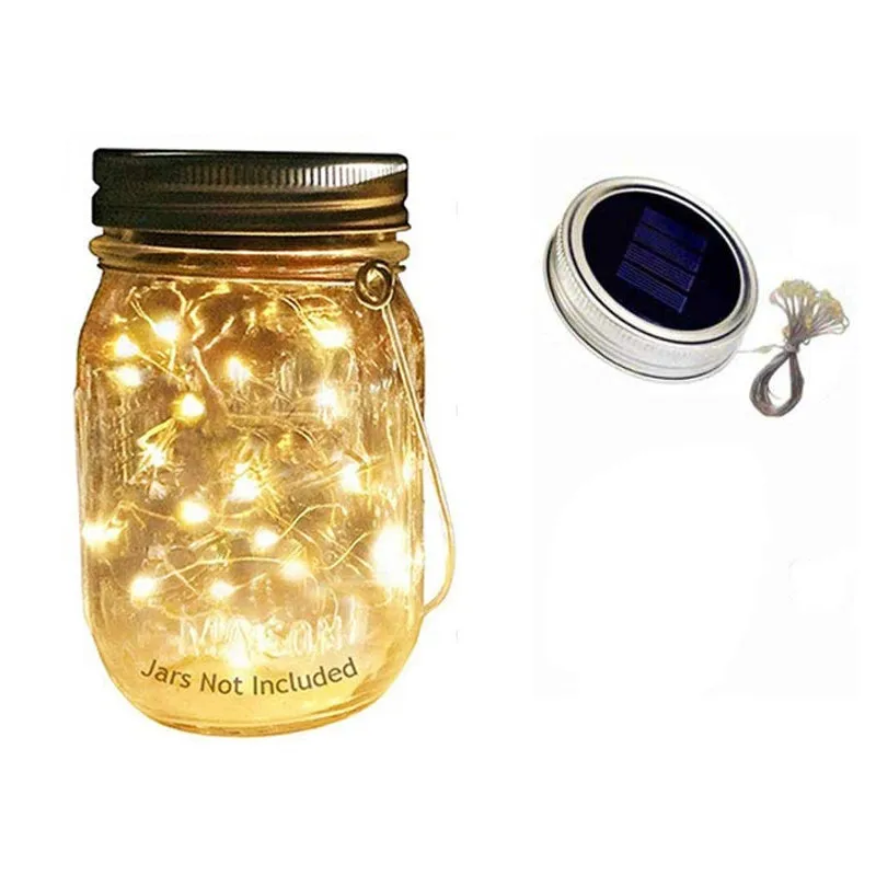 20 LED Fairy Light Solar For Mason Jar Lid Insert Color Changing Garden Decor Christmas Lights Outdoor Wedding Decor