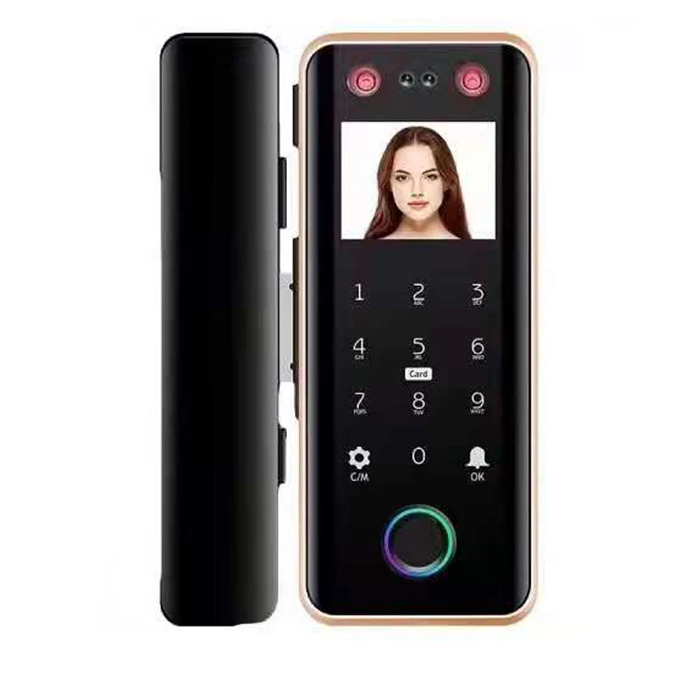 face palm Handle Digital Electronic Black Wifi Office Fingerprint Aluminum Electric Sliding Glass face Door Smart Lock