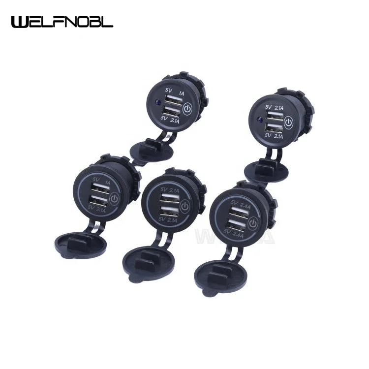 Touch Dual USB LED Charging Socket 5V 4.2A 12-24V Power Outlet Car Power Charger For Boat Motorcycle (Blue)