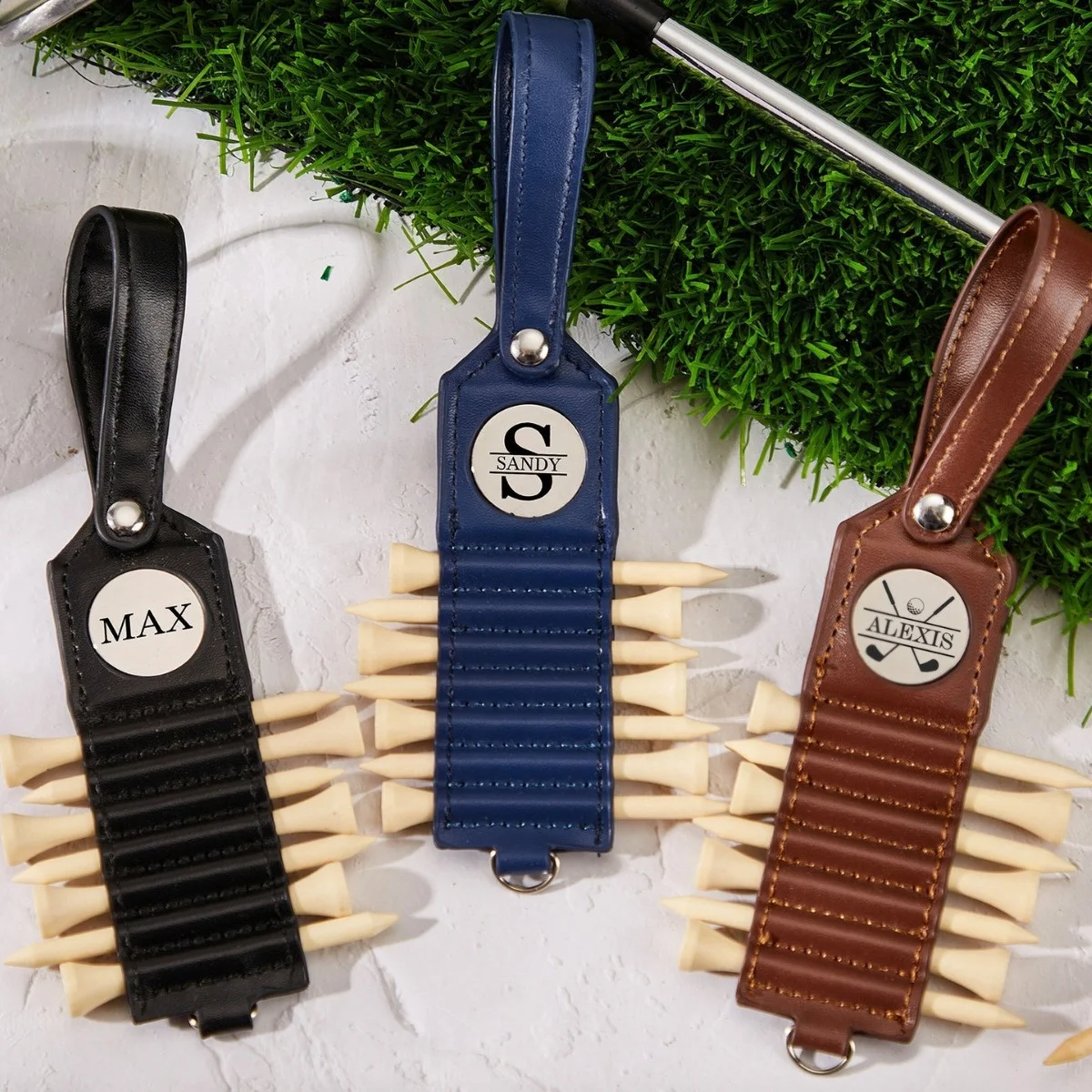 PU Leather Golf Tee Holder Golf Bag Belt Clip with Hook Carabiner Golf Tee Belt Clip