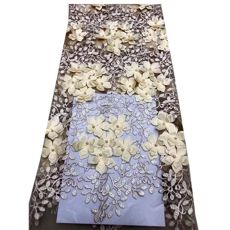 three-dimensional 3D flowers embroidery tulle  lace fabric