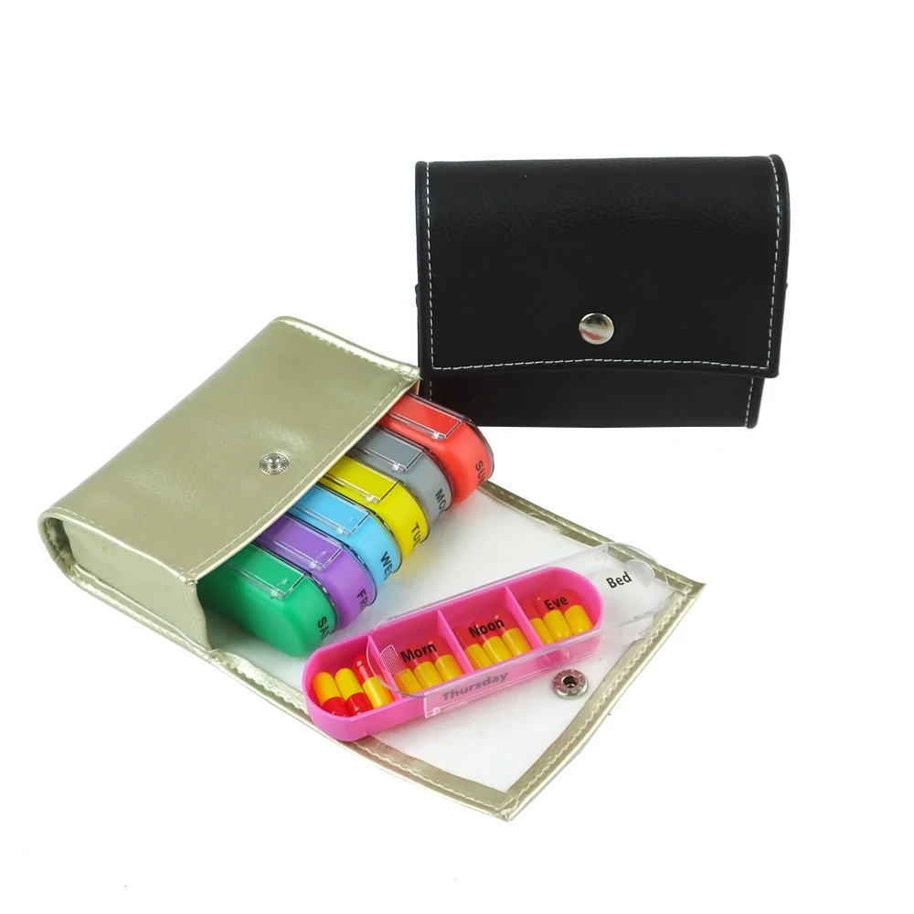 Weekly Travel Pill Organizer - Medication Wallet Pill Box Reminder, Pill Container Dispenser Case, 4 Times a Day
