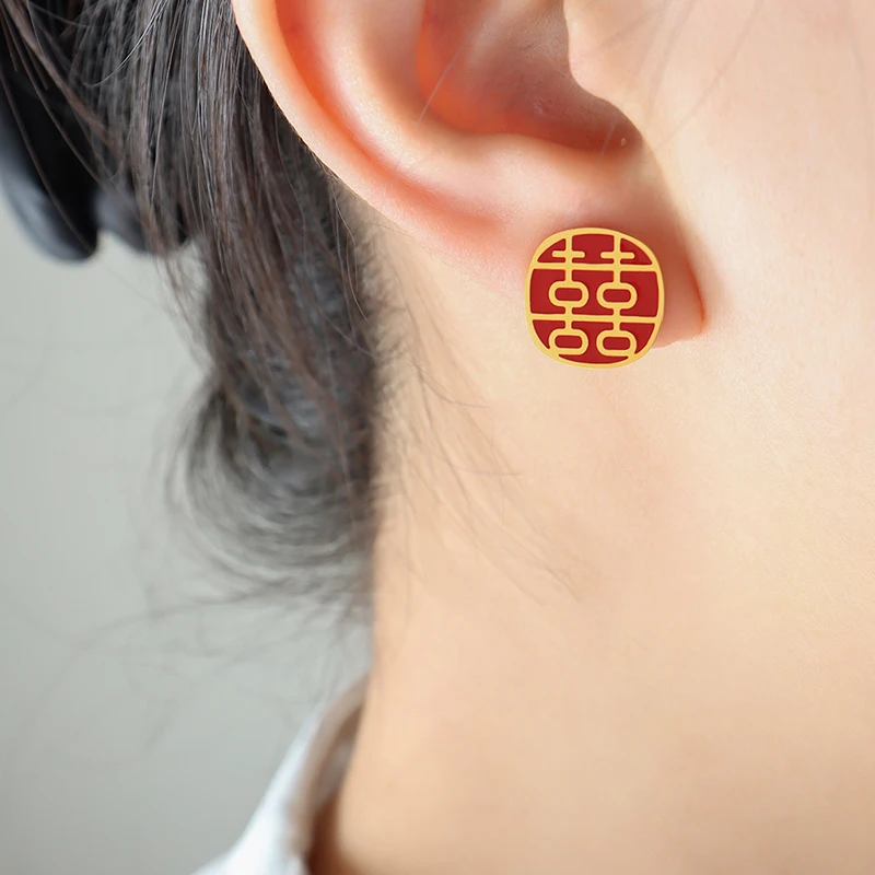 Festive red earrings Chinese stainless steel jewelry earrings