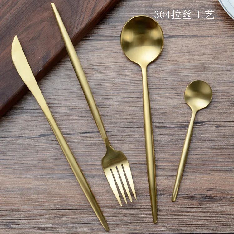 SD-014 Customized Stainless Steel Cutlery Set 5pcs Grace Metal Dinnerware Knife Fork Spoon Golden for Hotel and Wedding Party
