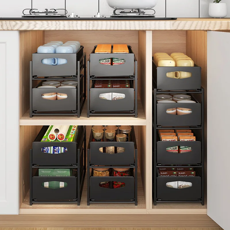 Kitchen Under the Sink Two Layers Drawer Type Corner Shelf Storage Rack pull out spice rack drawer organizer for cabinet