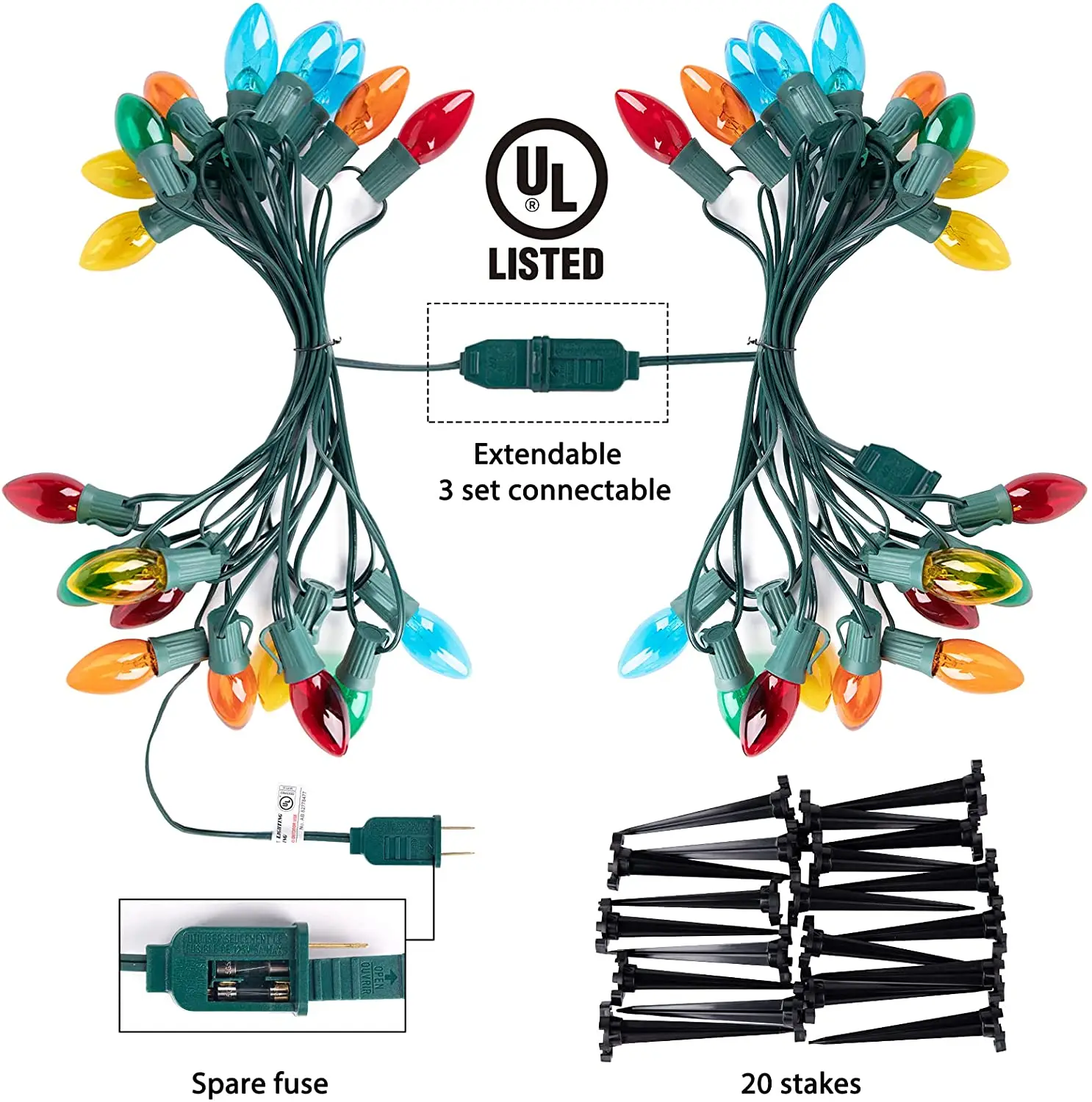 Outdoor Waterproof C9 Multicolored Bulbs Lights For Yard Holiday Sidewalk Driveway Christmas Walkway Pathway Decoration