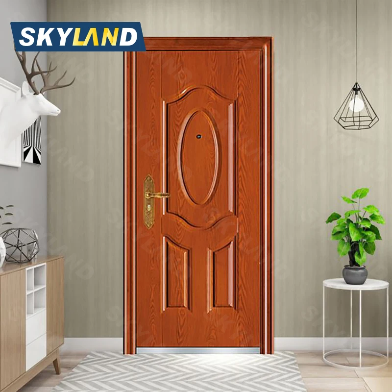 Skyland Modern Exterior Main Gate Door Solid Wood Entry Security with Steel & Stainless Steel for Main Entrance