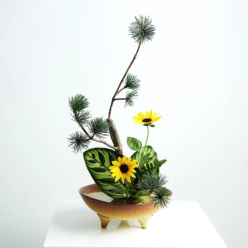 kenzan Flower Arrangement Utensils Fresh Zen Light Flower Pots  Discs bowl Yellow ceramic flowerpot