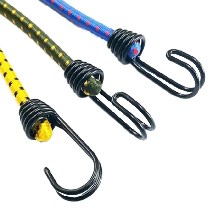With For Bike Bicycle Outdoor Custom Rubber 8mm Heavy Duty Double Elastic Hooks Cords With Metal Hooks Rope Bungee Cord