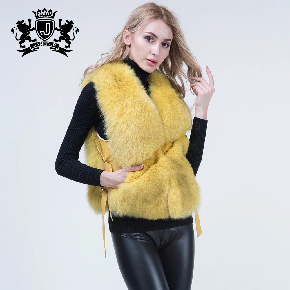 Fashion Women Winter Adjustable Waistcoat Rex Rabbit Fox Fur Splicing Short Vest