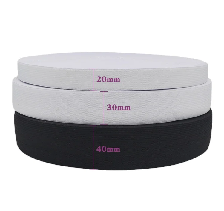
25 30 40 45 mm White/Black Flat Woven Latex Elastic Band Webbing Manufacturer 