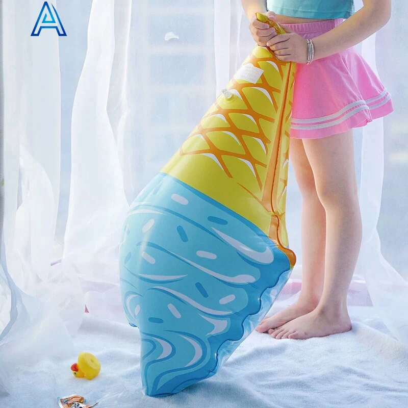 CMYK full printing vinyl PVC air blow inflatable ice cream cone shape pool water float swim tube life saving tube toy