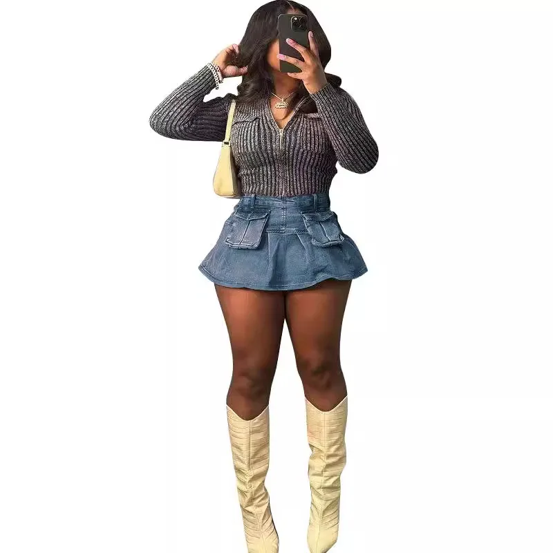 X2343 - fashionable pockets denim women sexy skirt