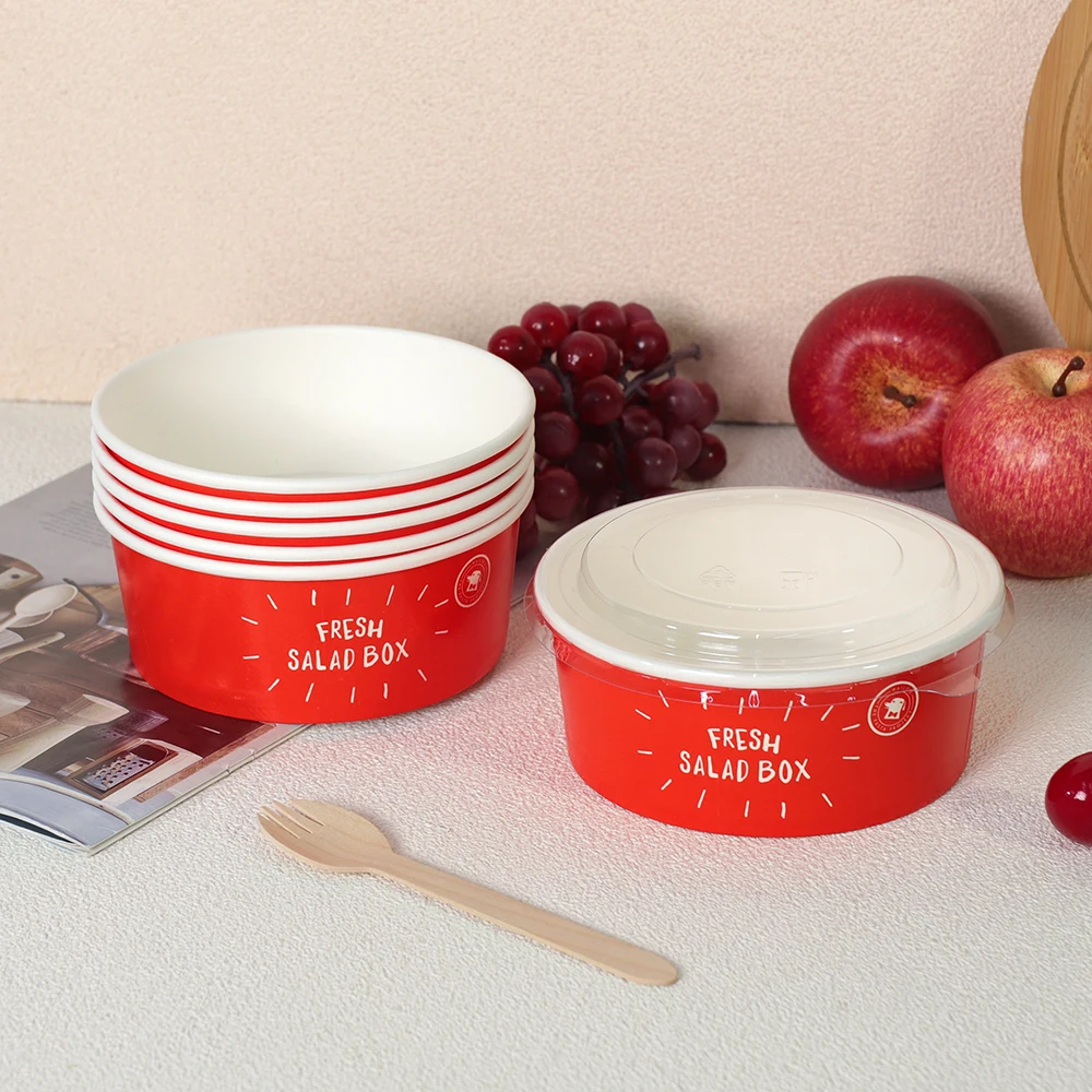 Custom Printed Disposable Biodegradable Kraft Paper Bowl White Paper Round Bowl for Soup Bowl for Salad