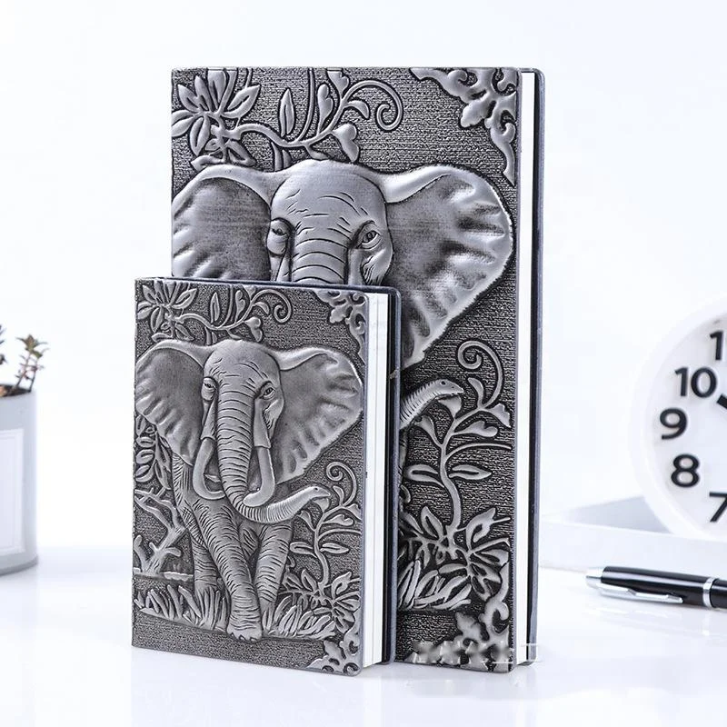 A5 Luxury European Retro Elephant Journal Note Book Notepad Anaglyph Process Carved PU Leather Embossed Cover Manual Notebook