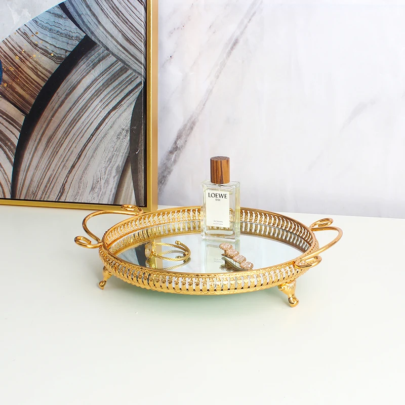 2024 Round Mirror Wedding Decorative Tray 3 Sizes Of European High-end Silver Wedding Metal Trays