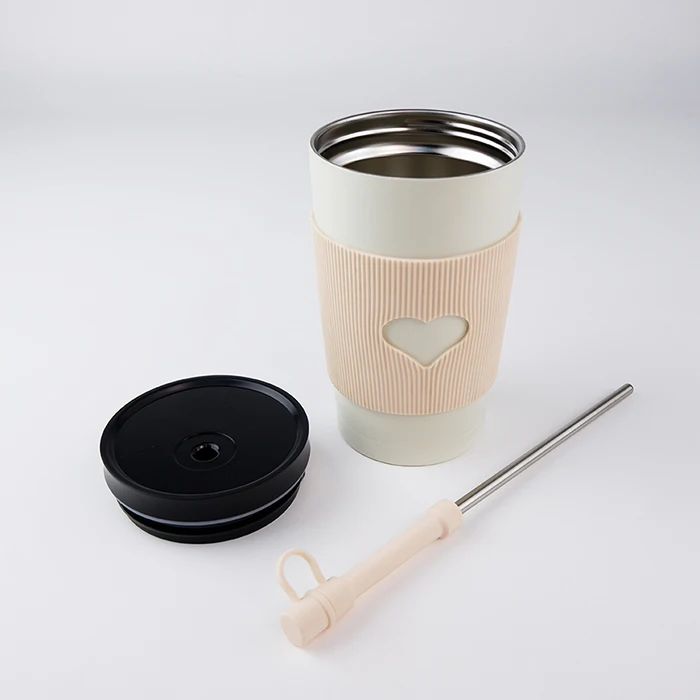 16oz Silicone Straw Auto Off Design Stainless Steel Insulated Coffee Tumbler Thermos Cup Smart Mug With Temperature Display