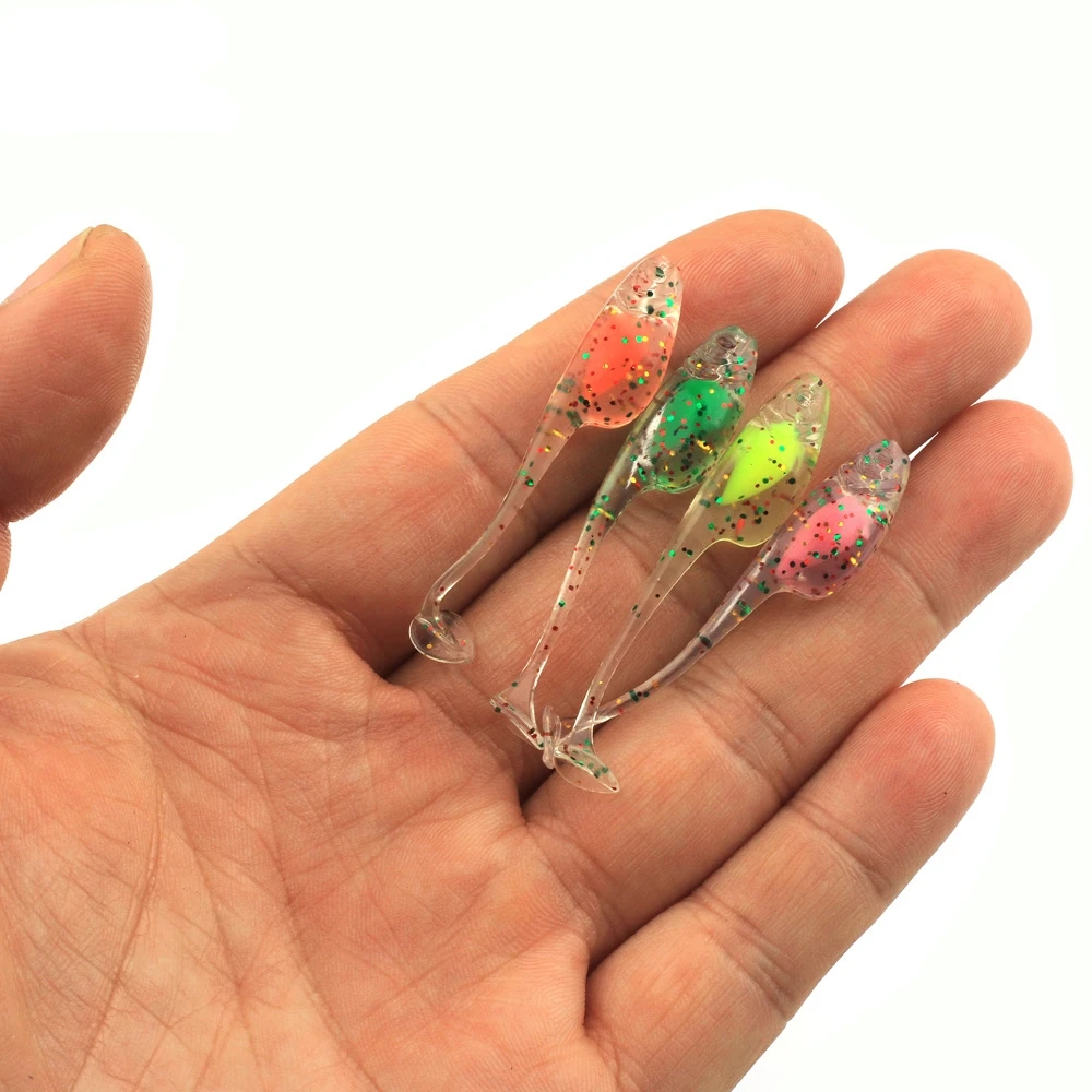 New 5cm 0.8g Tadpole Soft Bait Double Color T Tail Pvc Soft Fishing Lure Worm With Crank Hook Tadpole Lures Baby Shad