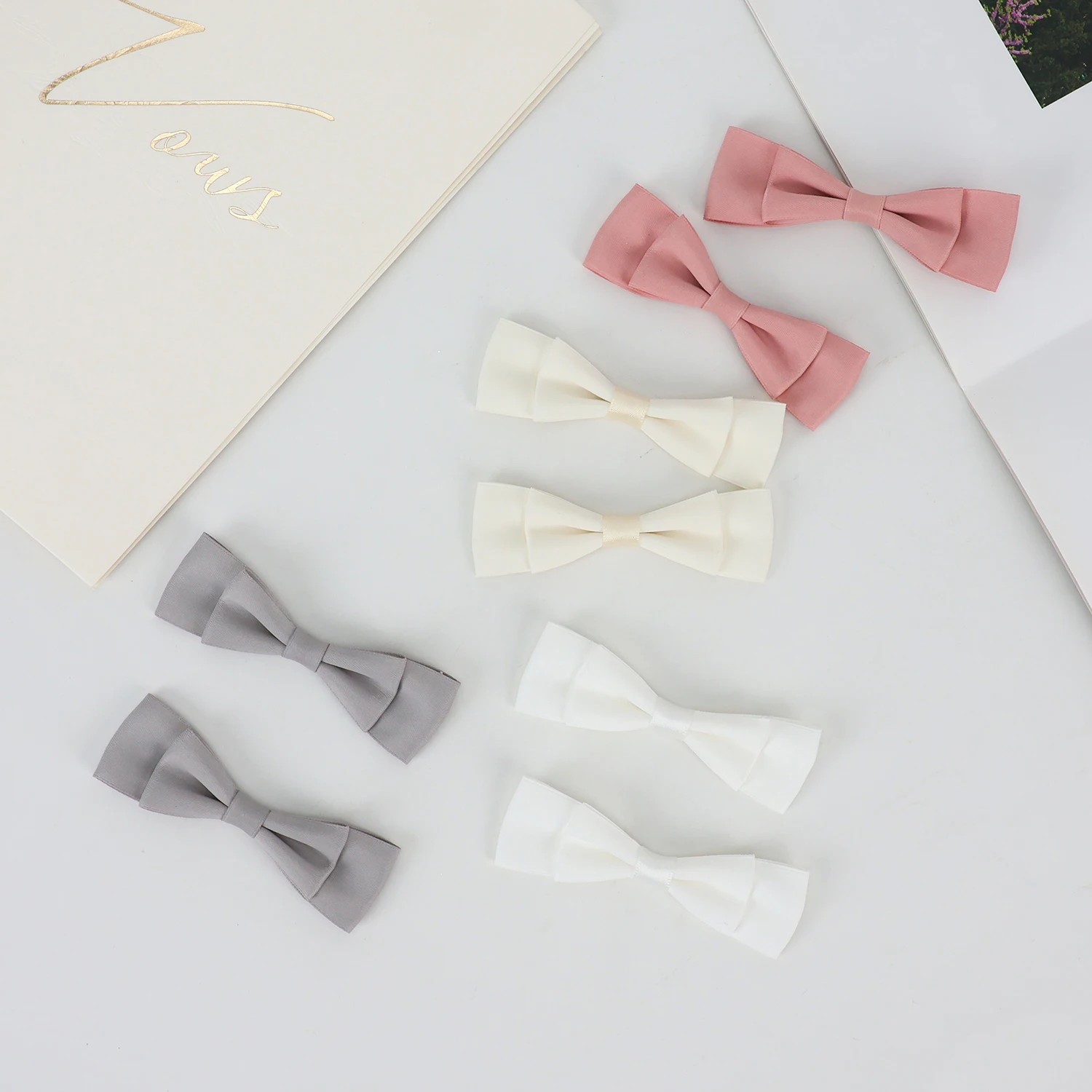 Custom Size Pre Tie Self Adhesive Fashion Sweet Three-dimensional Hand Made Bow Clip Hairpin Accessories Polyester Ribbon Bow