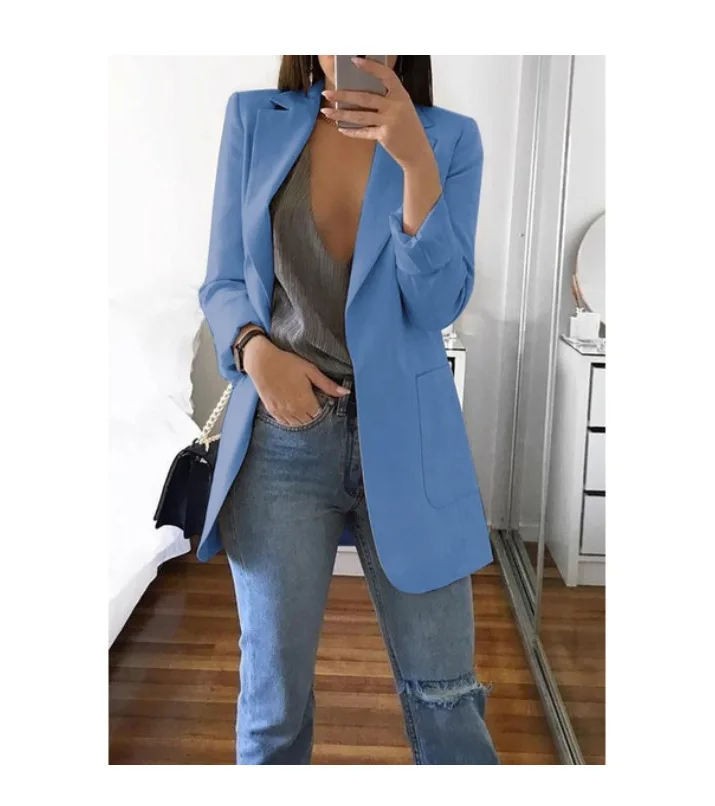 Hot Sale Casual Polyester Women Blazer Suit Fall Fashion Turndown Collar Slim Fit Ladies Office Blazers