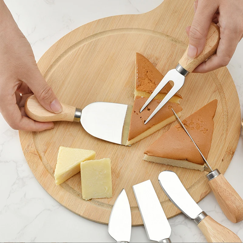 Amazon Hot Selling Wood Handle Cheese Knife Set Stainless Steel Cheese Tools Set