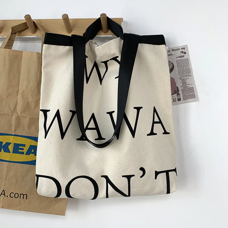 Wholesale Young Girl Custom Letter Canvas Tote Bag with Custom Printed Logo Letter