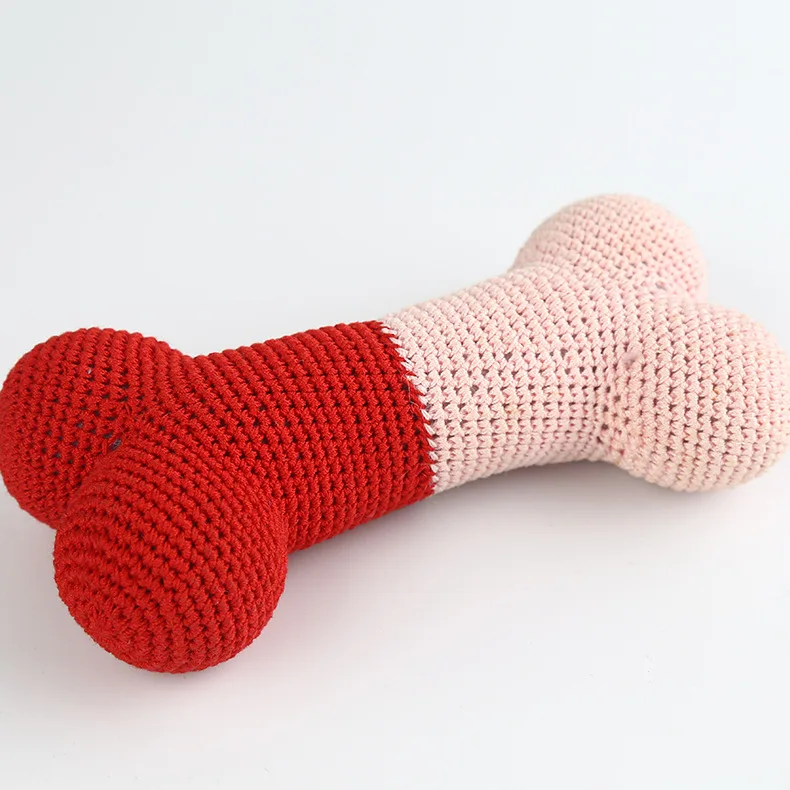 chew toys for dogs wishbone durable  Lovely Custom Handmade Cotton Pet Bones Crochet Dog Toy