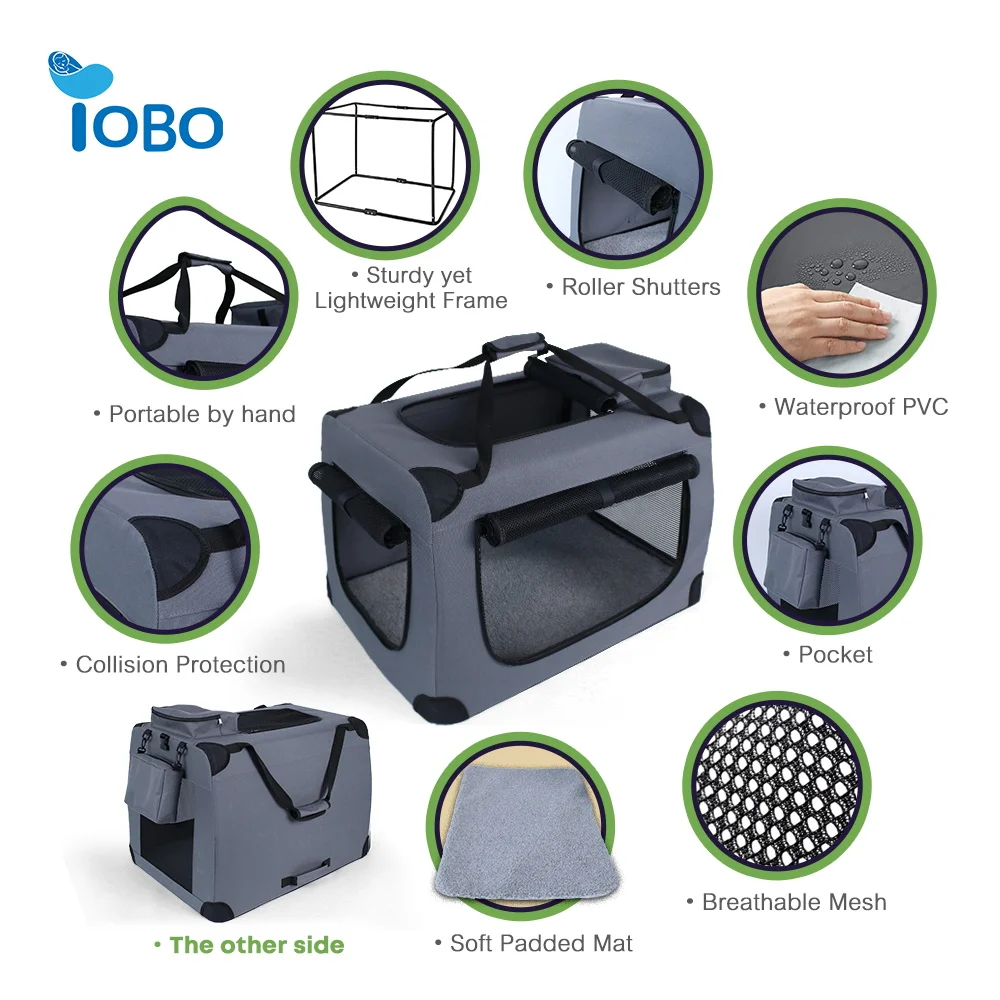 Factory wholesale Collapsible Steel Frame Pet Crate  3-door Durable Mesh Windows Zipper Soft Travel Kennel Cage Cats Dogs