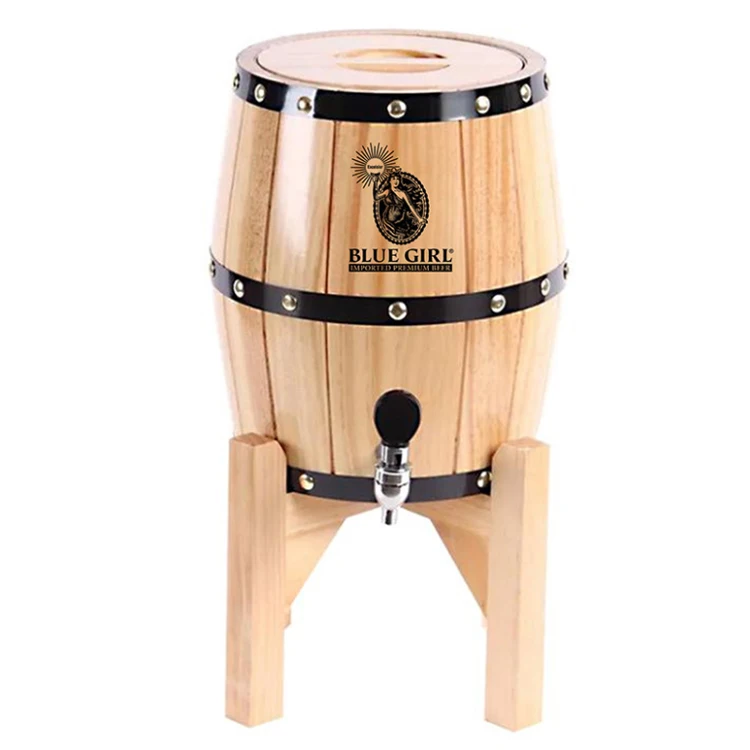 5L Oak Barrel for Storage or Aging Wine & Spirits Wine Barrel Holder for Wine Bar or Beverage Tubs