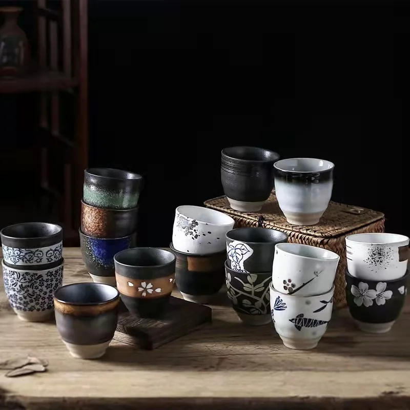 Eco friendly customized ceramic mugs reactive glaze coffee cups retro small tea cup 220ml drink mug for restaurant